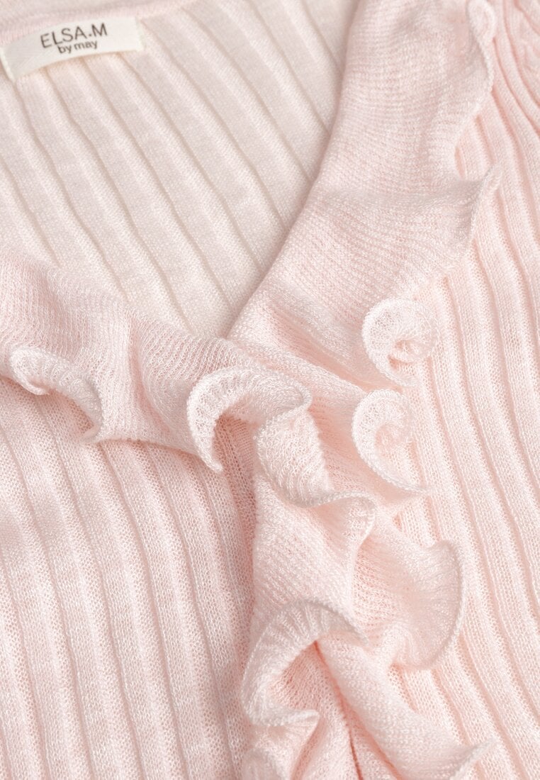 Różowa Bluzka z Wiskozą w Prążki z Falbanami Chionolis