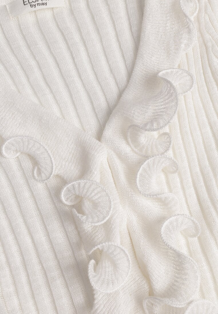 Biała Bluzka z Wiskozą w Prążki z Falbanami Chionolis