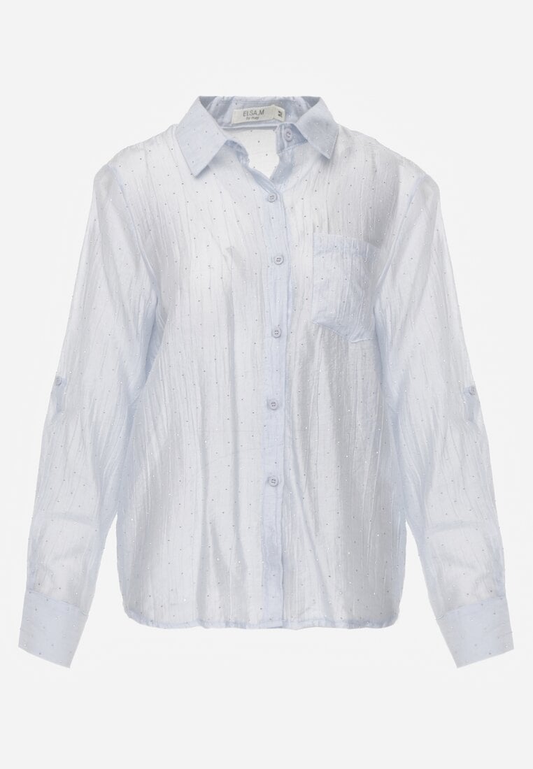 Niebieska Prześwitująca Koszula z Cyrkoniami Arialle