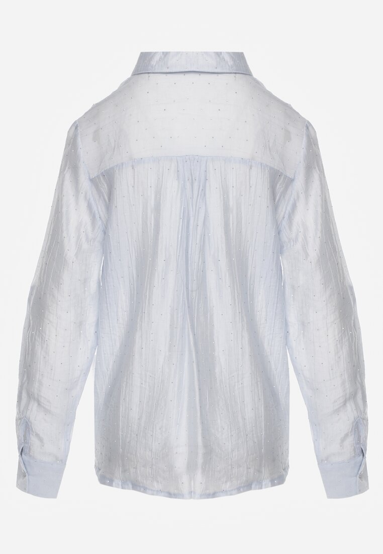 Niebieska Prześwitująca Koszula z Cyrkoniami Arialle