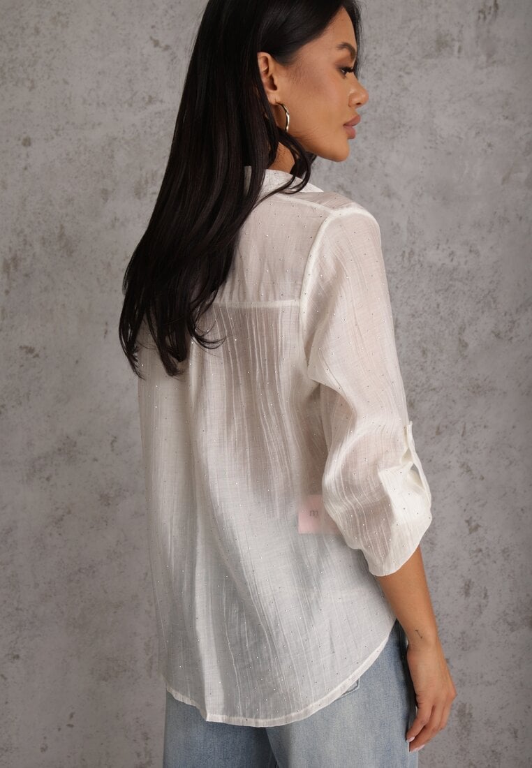 Jasnobeżowa Prześwitująca Koszula z Cyrkoniami Arialle