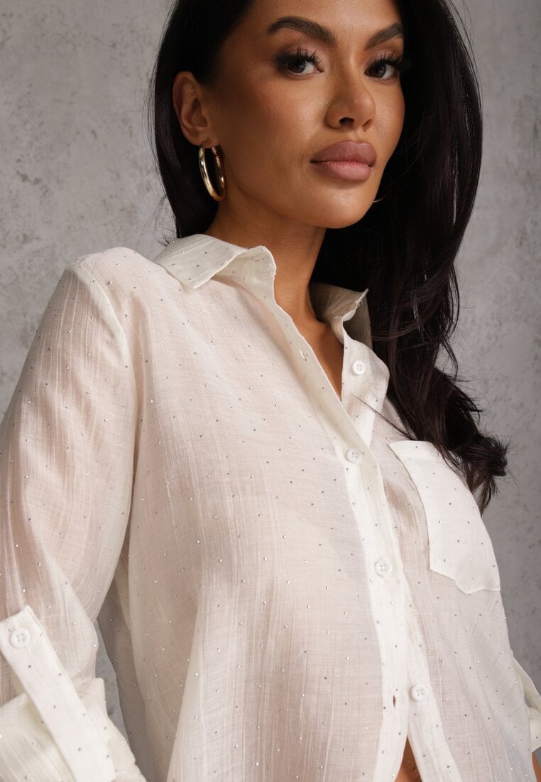 Jasnobeżowa Prześwitująca Koszula z Cyrkoniami Arialle