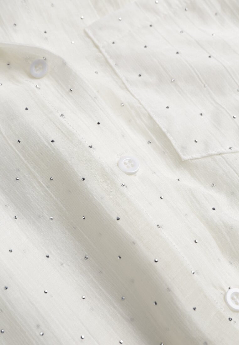 Jasnobeżowa Prześwitująca Koszula z Cyrkoniami Arialle