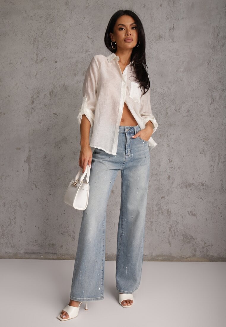 Jasnobeżowa Prześwitująca Koszula z Cyrkoniami Arialle