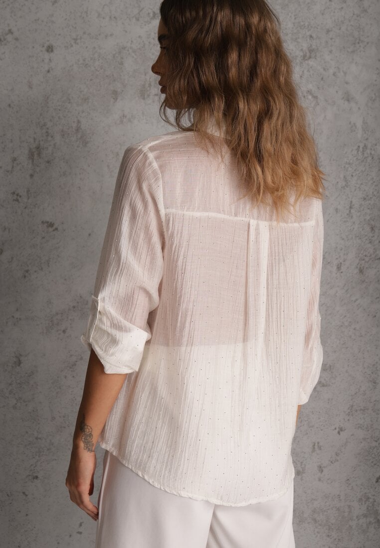 Biała Prześwitująca Koszula z Cyrkoniami Arialle