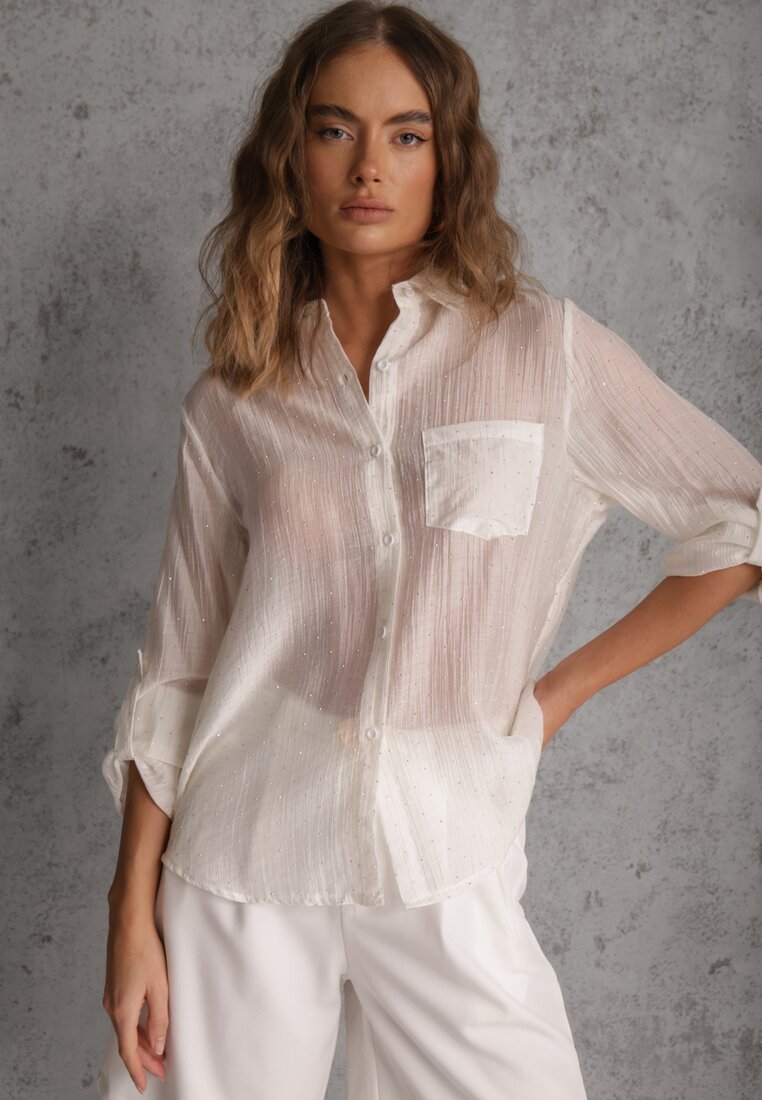 Biała Prześwitująca Koszula z Cyrkoniami Arialle