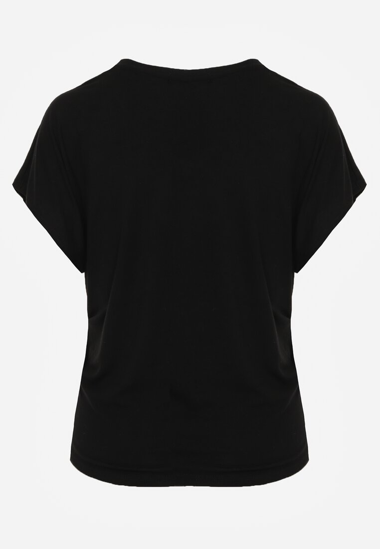 Czarny Wiskozowy T-shirt z Dekoltem V Eupharis