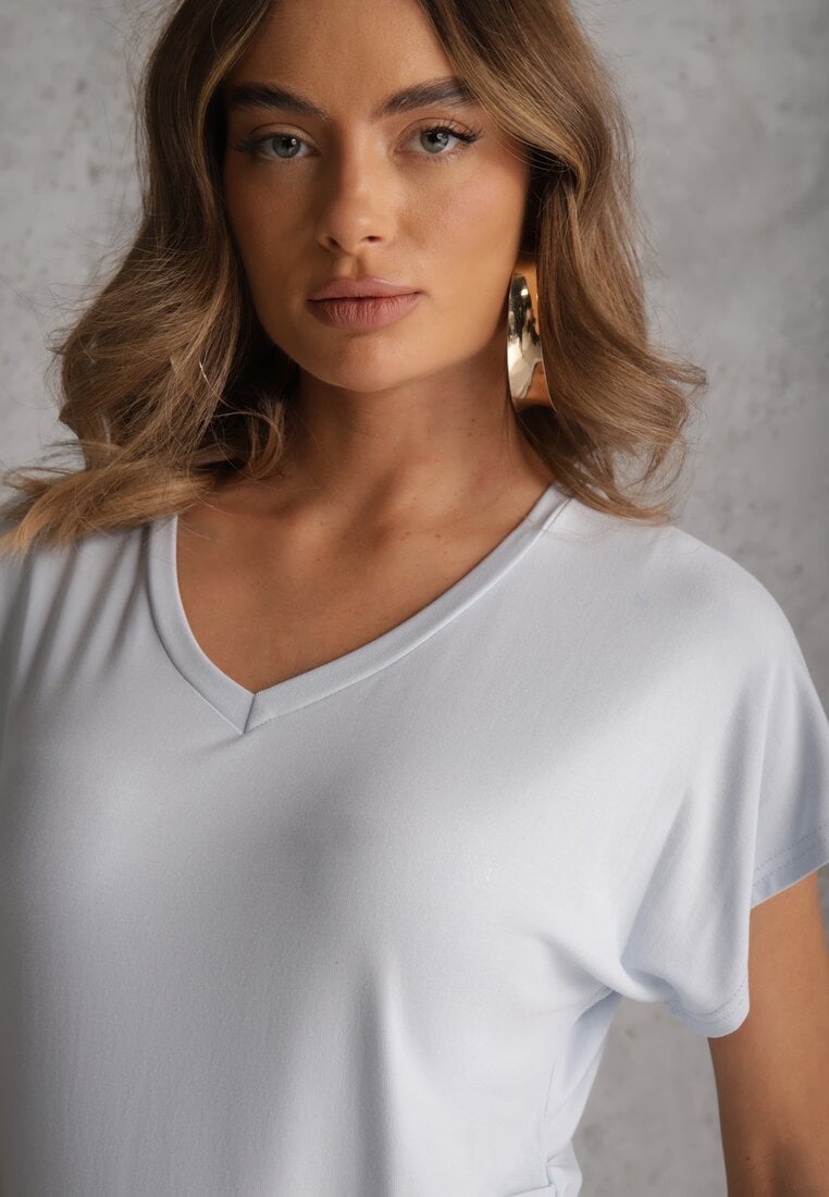 Niebieski Wiskozowy T-shirt z Dekoltem V Eupharis