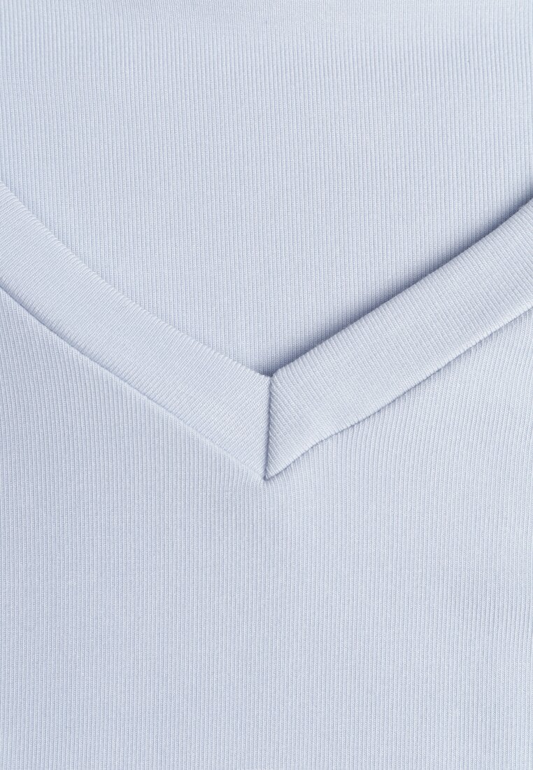 Niebieski Wiskozowy T-shirt z Dekoltem V Eupharis