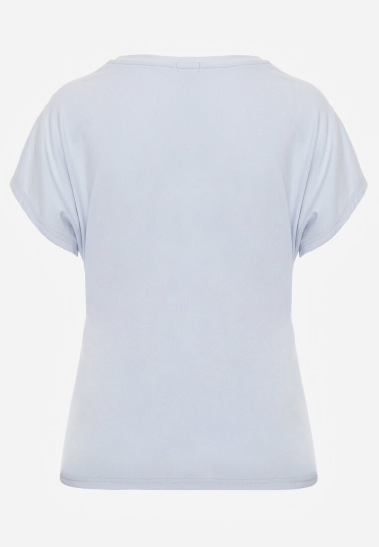 Niebieski Wiskozowy T-shirt z Dekoltem V Eupharis