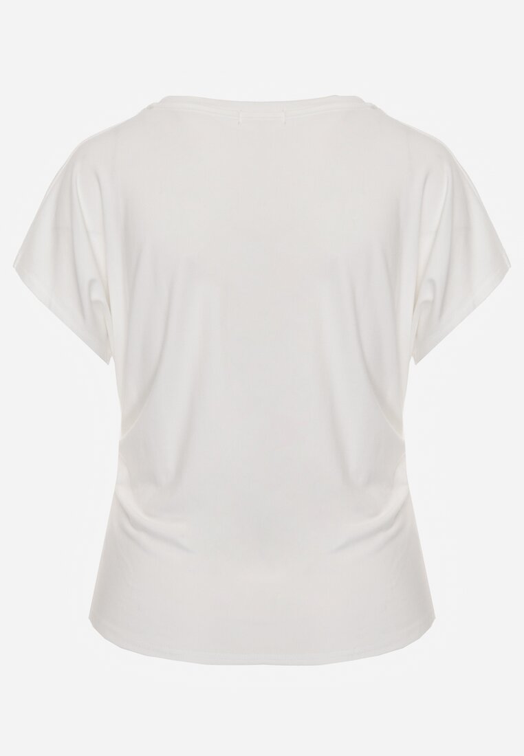 Biały Wiskozowy T-shirt z Dekoltem V Eupharis