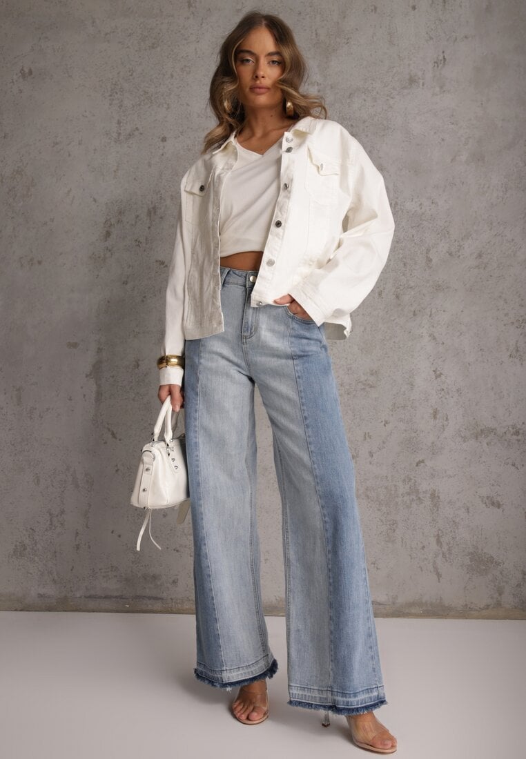 Biały Wiskozowy T-shirt z Dekoltem V Eupharis