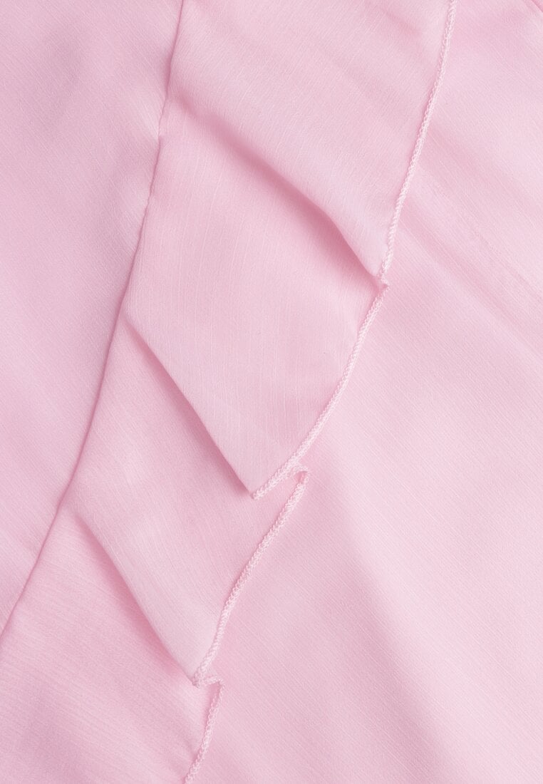 Różowa Elegancka Sukienka z Taliowaniem Wiązana na Plecach z Falbankami Ocyparia