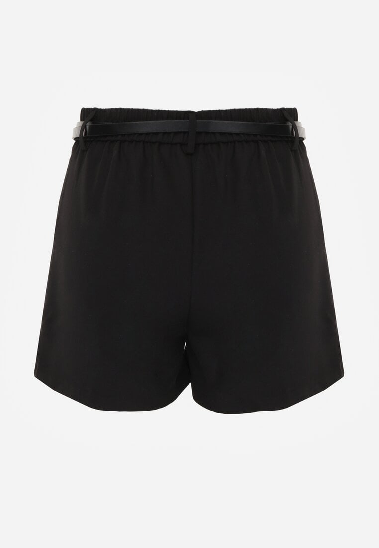 Czarne Szorty High Waist w Eleganckim Stylu z Cienkim Paskiem ze Sprzączką Rissarie