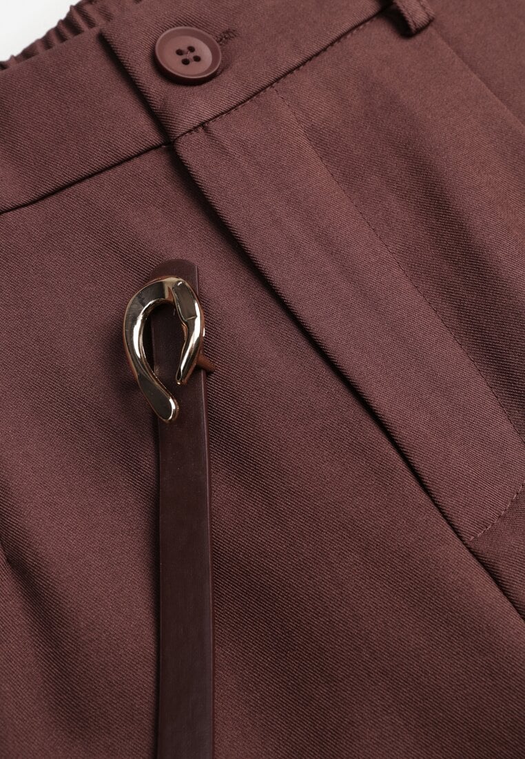 Brązowe Szorty High Waist w Eleganckim Stylu z Cienkim Paskiem ze Sprzączką Rissarie