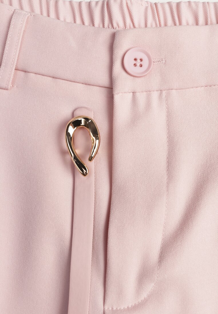 Różowe Szorty High Waist w Eleganckim Stylu z Cienkim Paskiem ze Sprzączką Rissarie