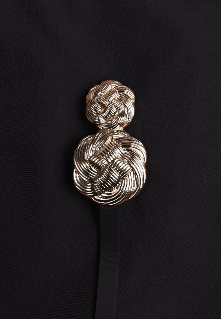 Czarne Spódnico-Szorty High Waist Ozdobione Metaliczną Aplikacją i Paskiem Retness