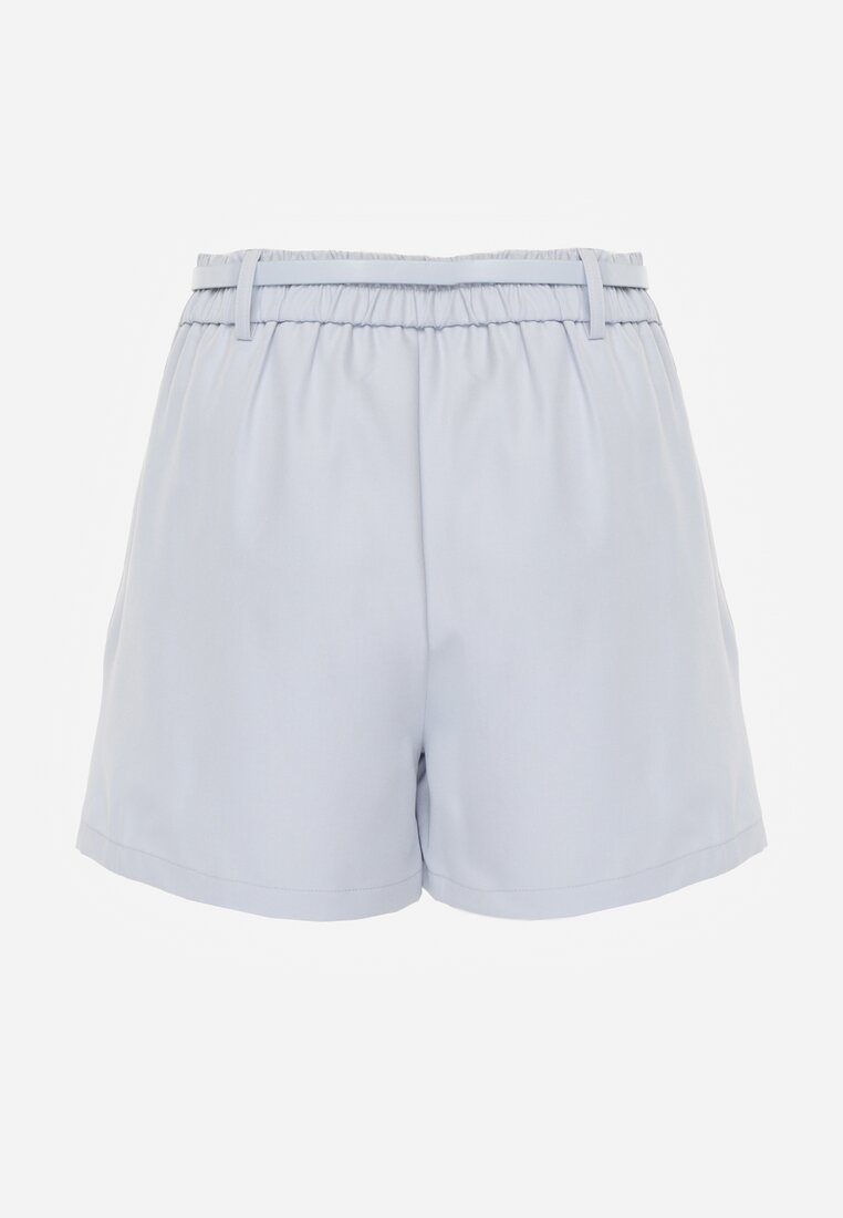 Niebieskie Spódnico-Szorty High Waist Ozdobione Metaliczną Aplikacją i Paskiem Retness