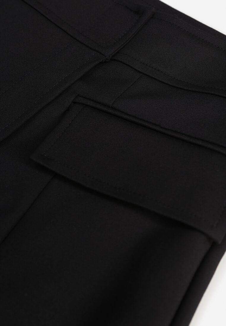 Czarne Asymetryczne Spódnico-Szorty z Bawełną i Imitacją Kieszeni Tinabel