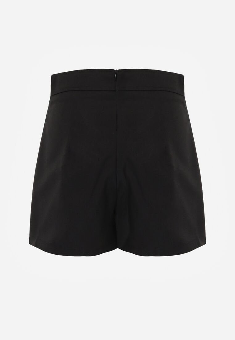 Czarne Asymetryczne Spódnico-Szorty z Bawełną i Imitacją Kieszeni Tinabel