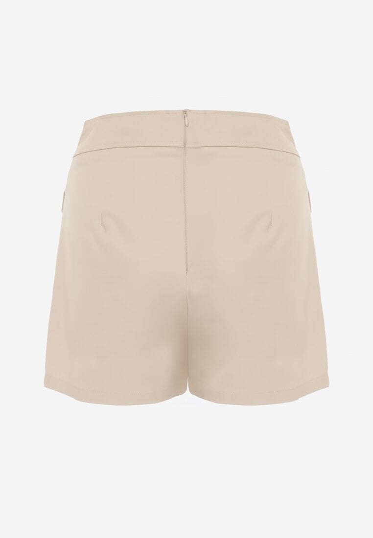 Beżowe Asymetryczne Spódnico-Szorty z Bawełną i Imitacją Kieszeni Tinabel