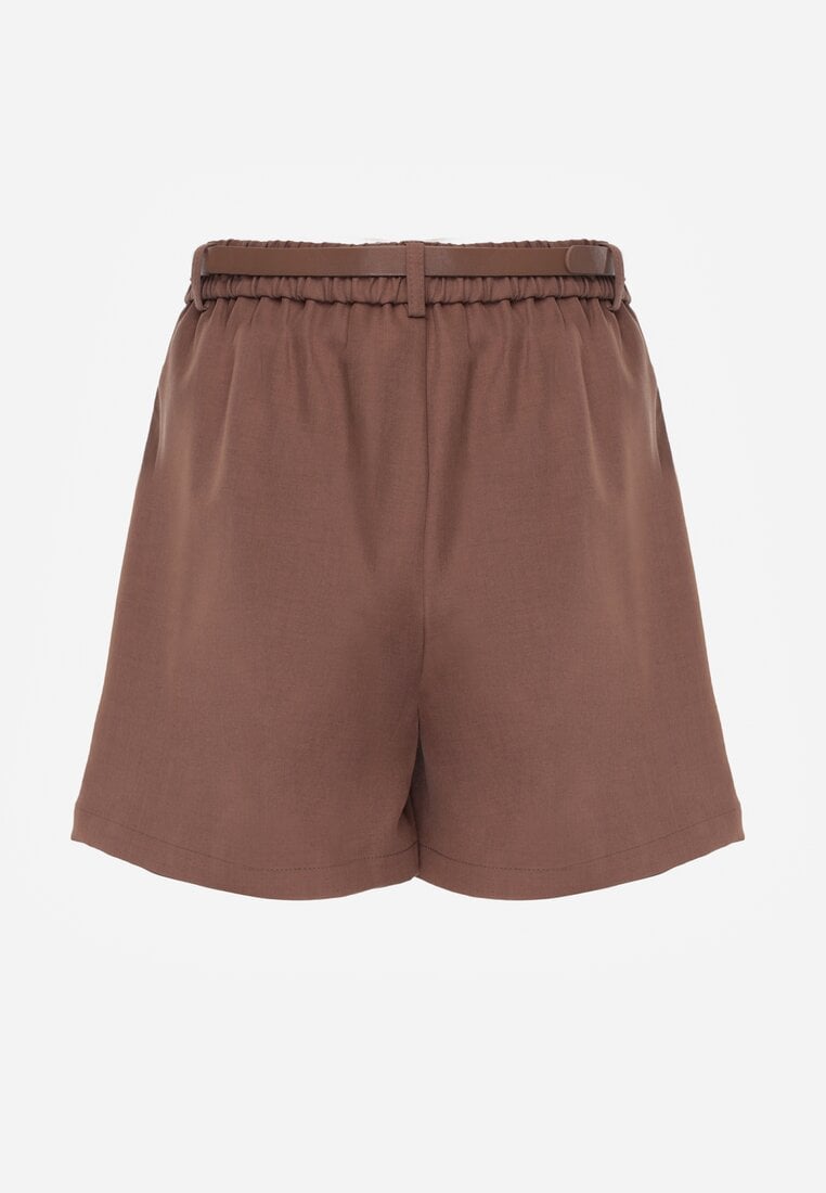 Brązowe Szorty Ozdobione Paskiem i Metaliczną Klamrą Tinalin
