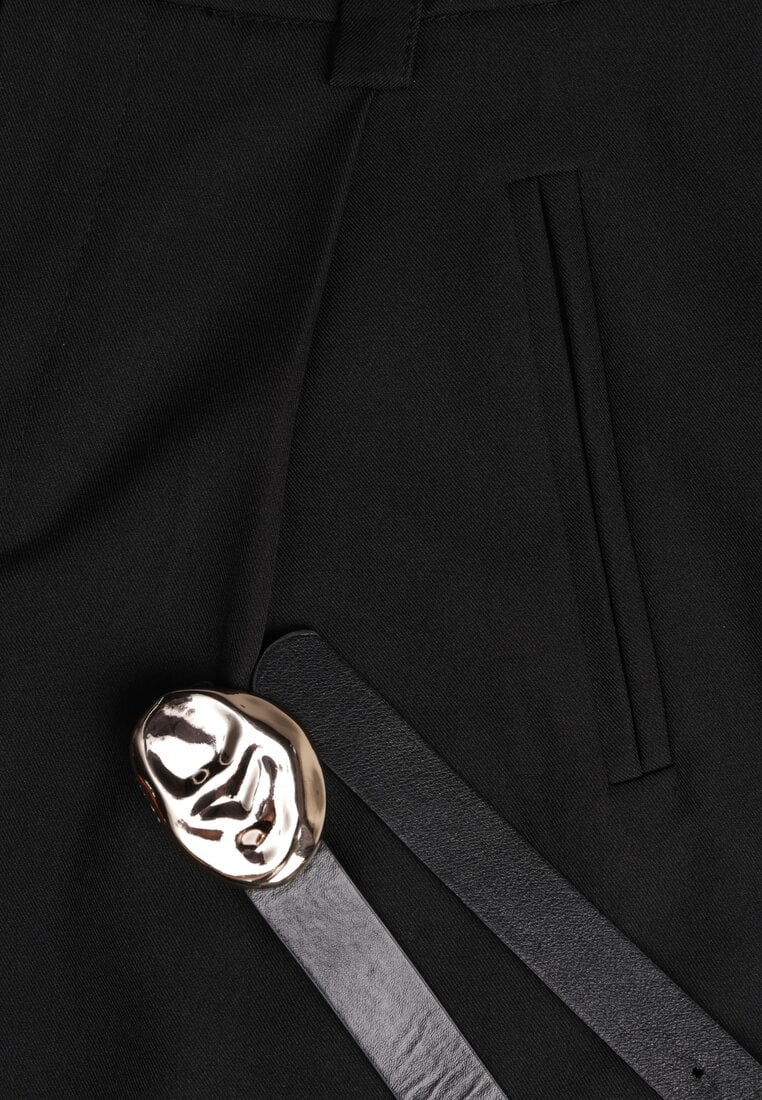 Czarne Szorty Bermudy Eleganckie z Paskiem High Waist Rhodissa