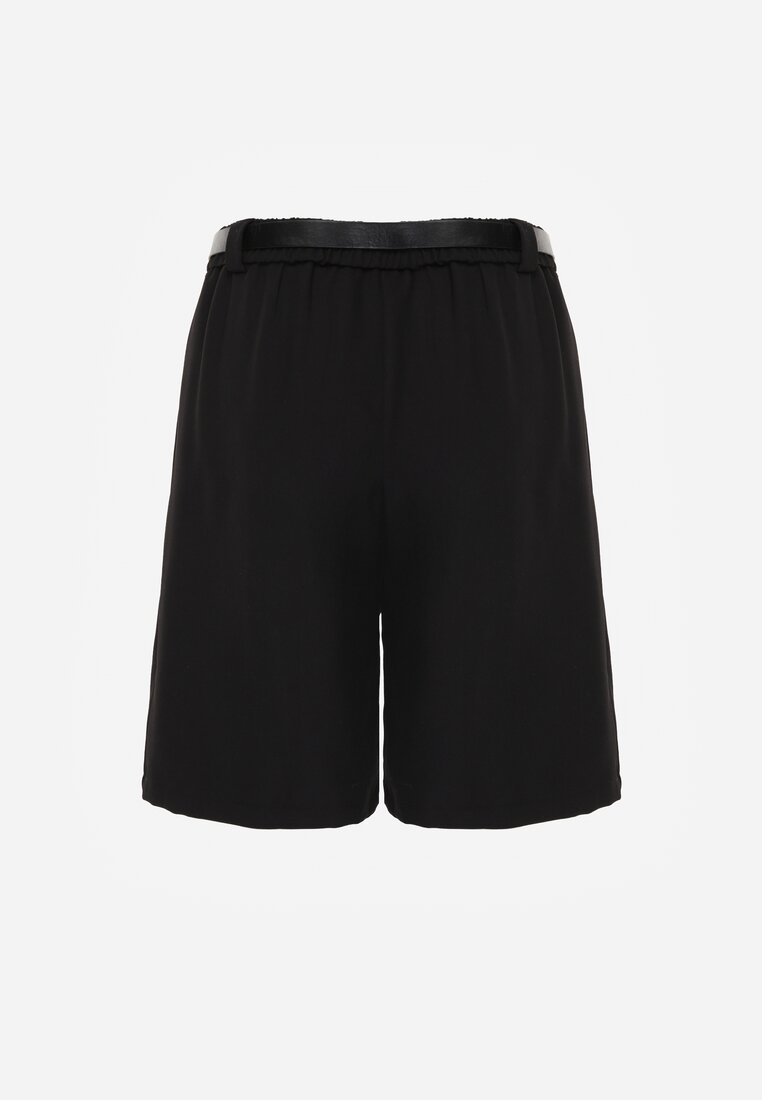 Czarne Szorty Bermudy Eleganckie z Paskiem High Waist Rhodissa