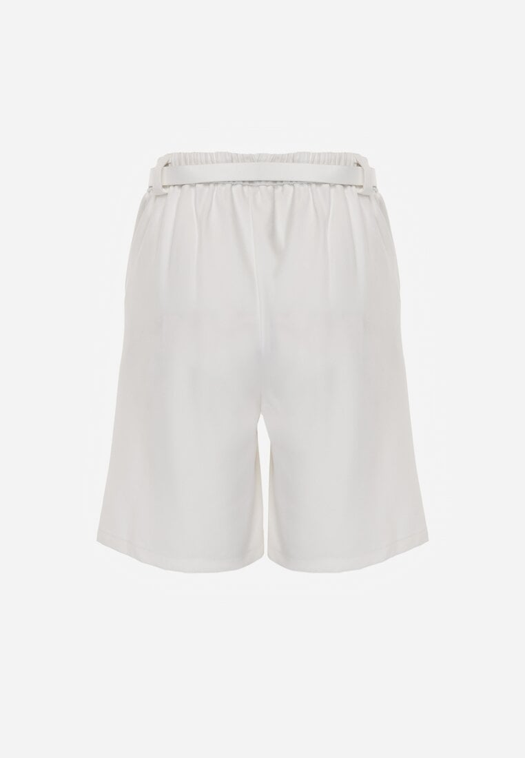 Białe Szorty Bermudy Eleganckie z Paskiem High Waist Rhodissa