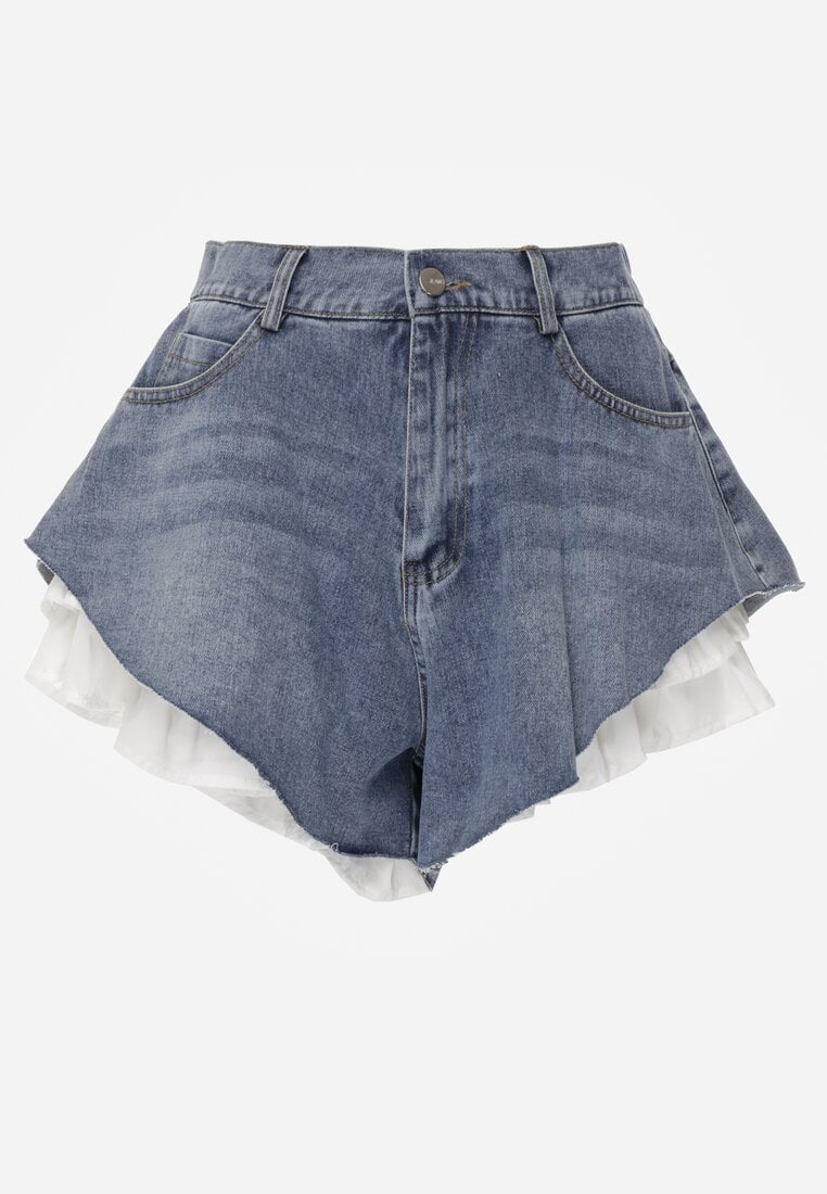 Niebieskie Jeansowe Szorty z Bawełny Ozdobione Falbanami Kassyllis