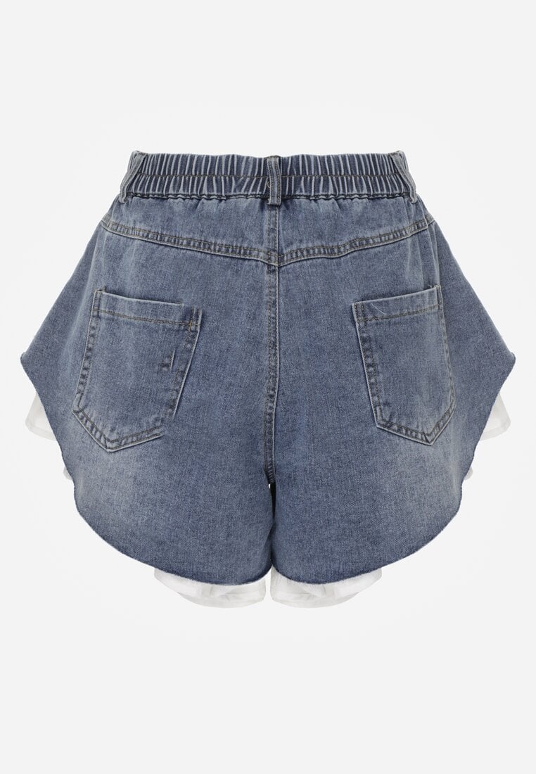 Niebieskie Jeansowe Szorty z Bawełny Ozdobione Falbanami Kassyllis