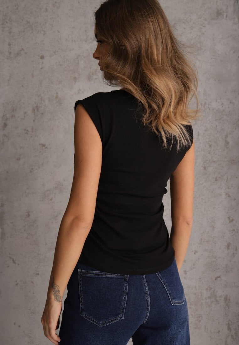 Czarna Bluzka Elastyczna z Dekoltem Łódka Artosa