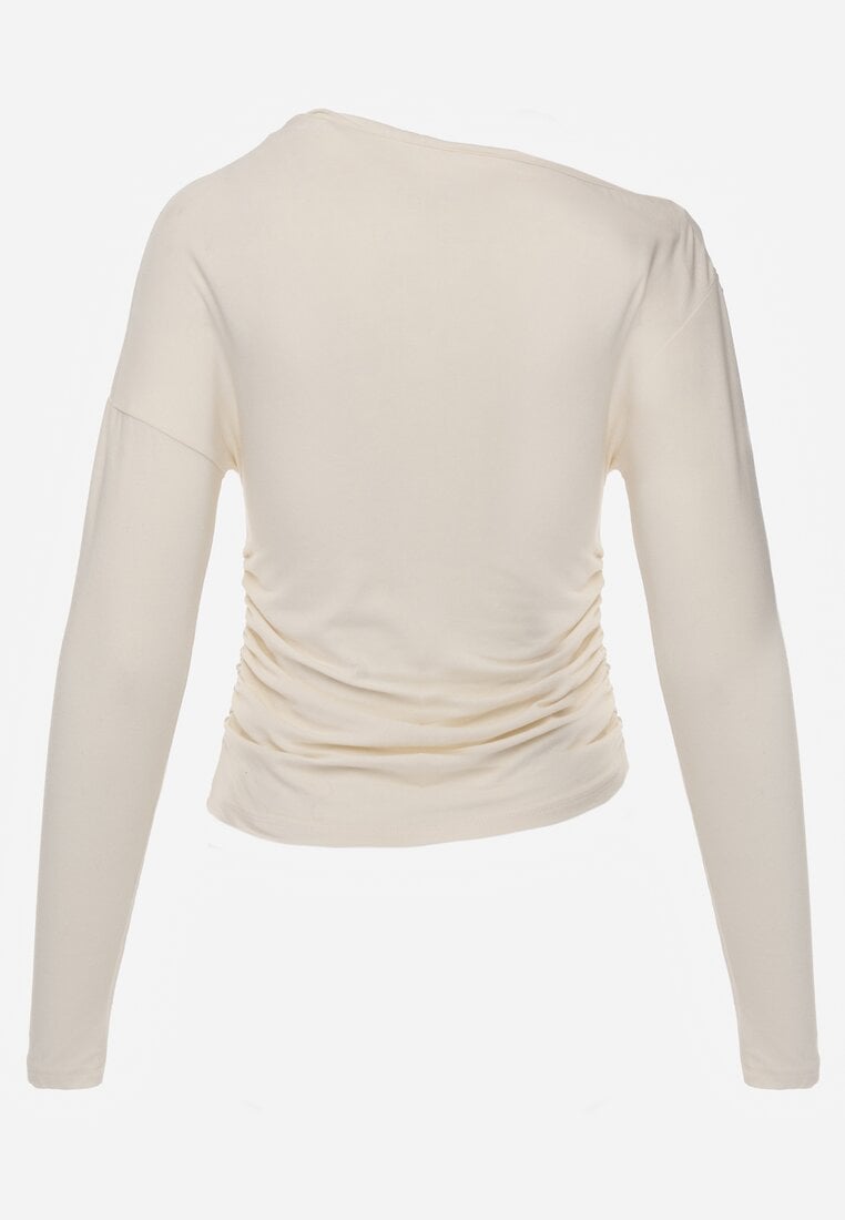 Beżowa Marszczona Bluzka z Wiskozą i Bawełną Trihal