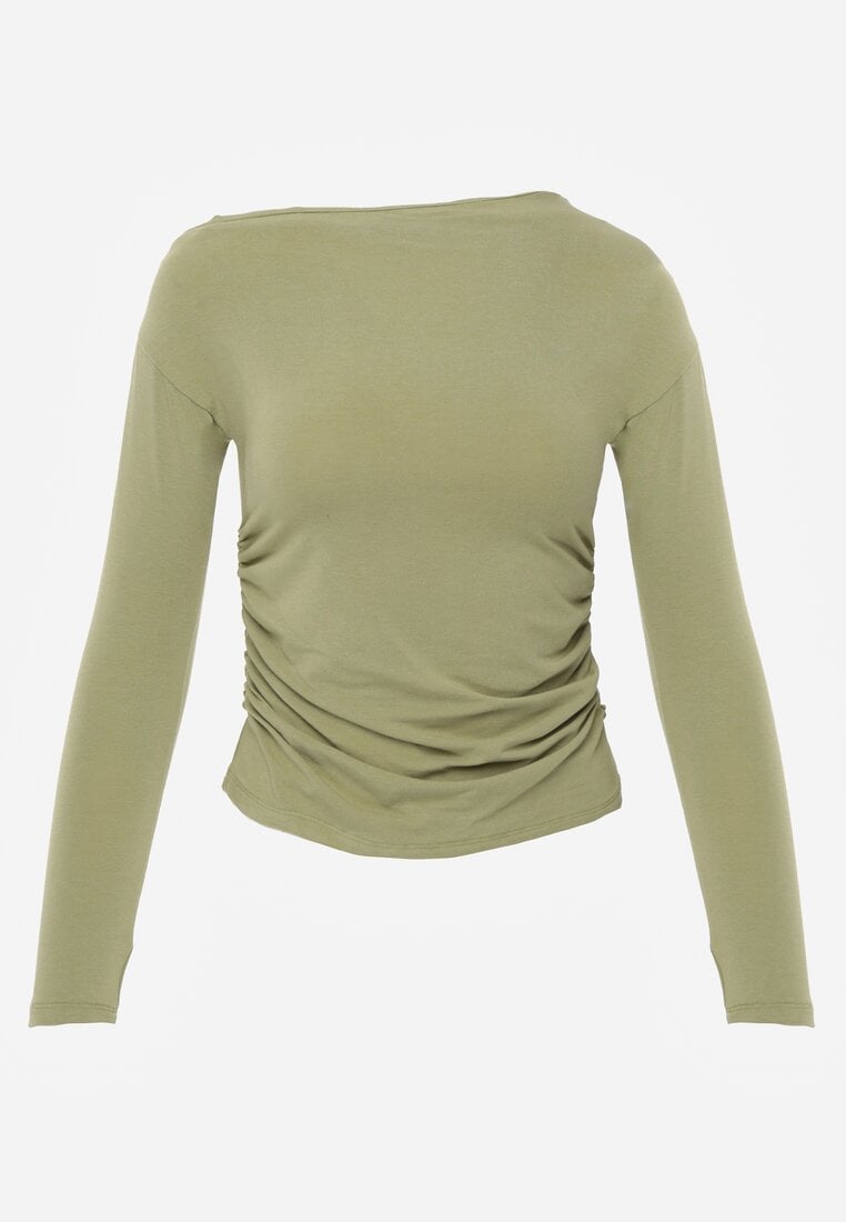 Zielona Marszczona Bluzka z Wiskozą i Bawełną Trihal