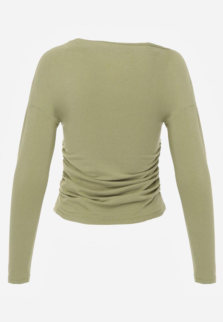 Zielona Marszczona Bluzka z Wiskozą i Bawełną Trihal