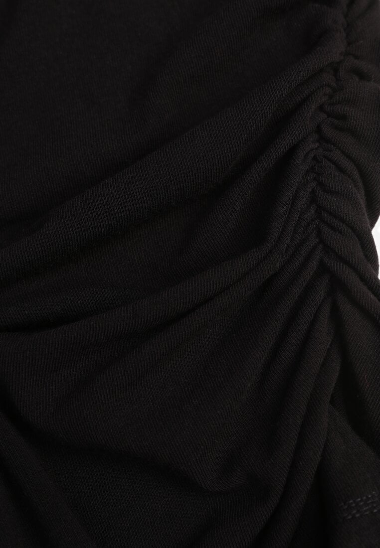 Czarna Marszczona Bluzka z Wiskozą i Bawełną Trihal