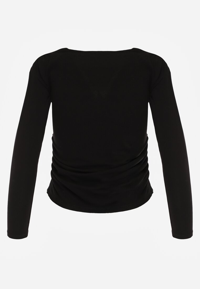 Czarna Marszczona Bluzka z Wiskozą i Bawełną Trihal