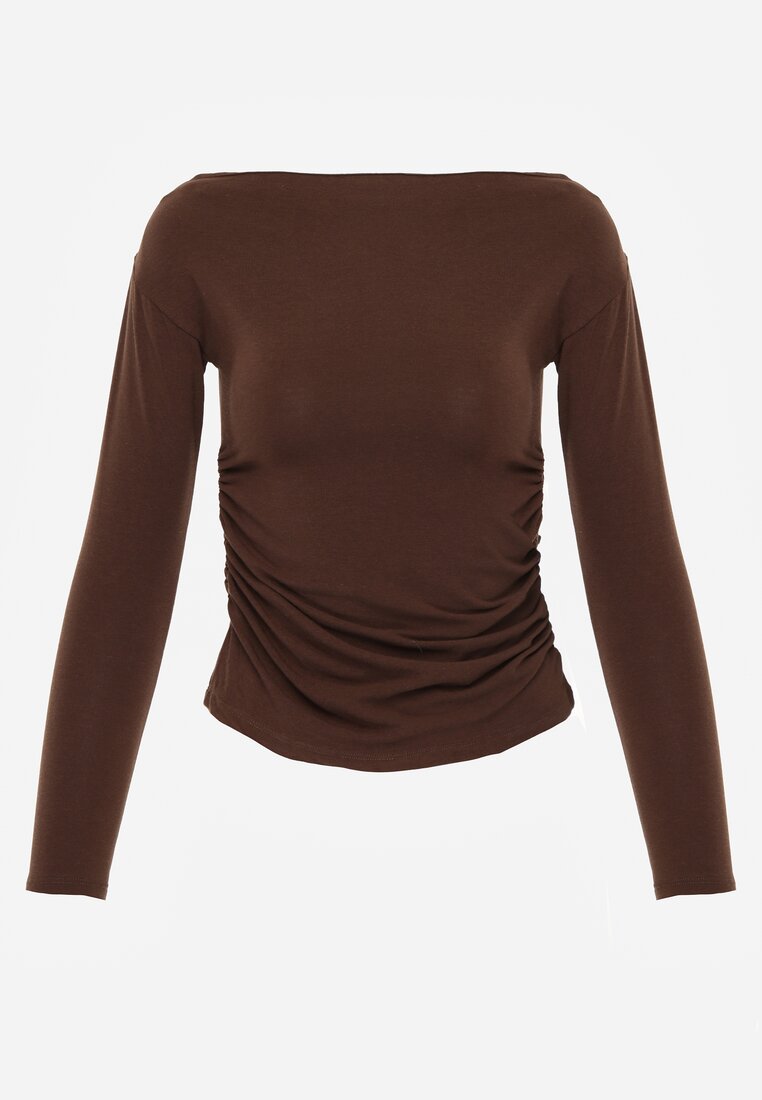 Brązowa Marszczona Bluzka z Wiskozą i Bawełną Trihal