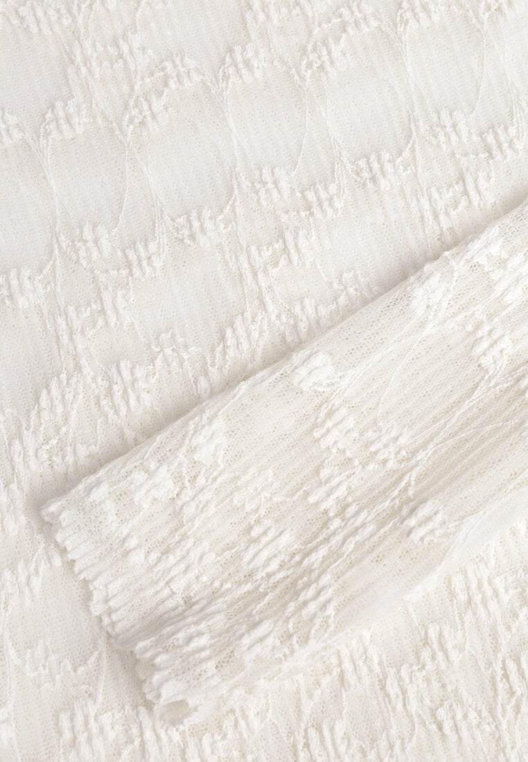 Beżowy Bluzka Longsleeve z Półtransparentnej Koronki Arnoxia