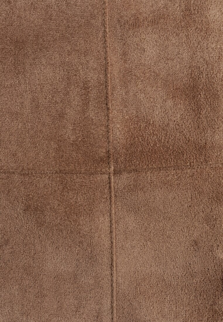 Beżowa Gładka Spódnica z Imitacji Zamszu o Rozkloszowanym Kroju Nettia