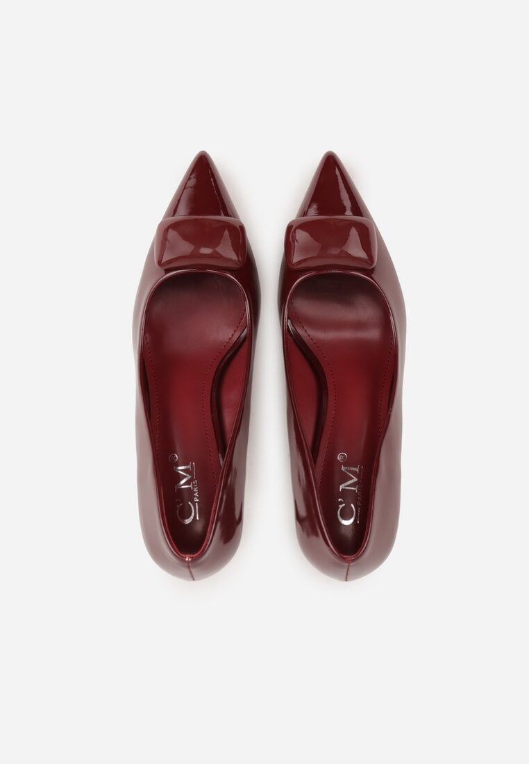 Bordowe Czółenka Lakierowane na Szpilce z Aplikacją 3D Ianvyre