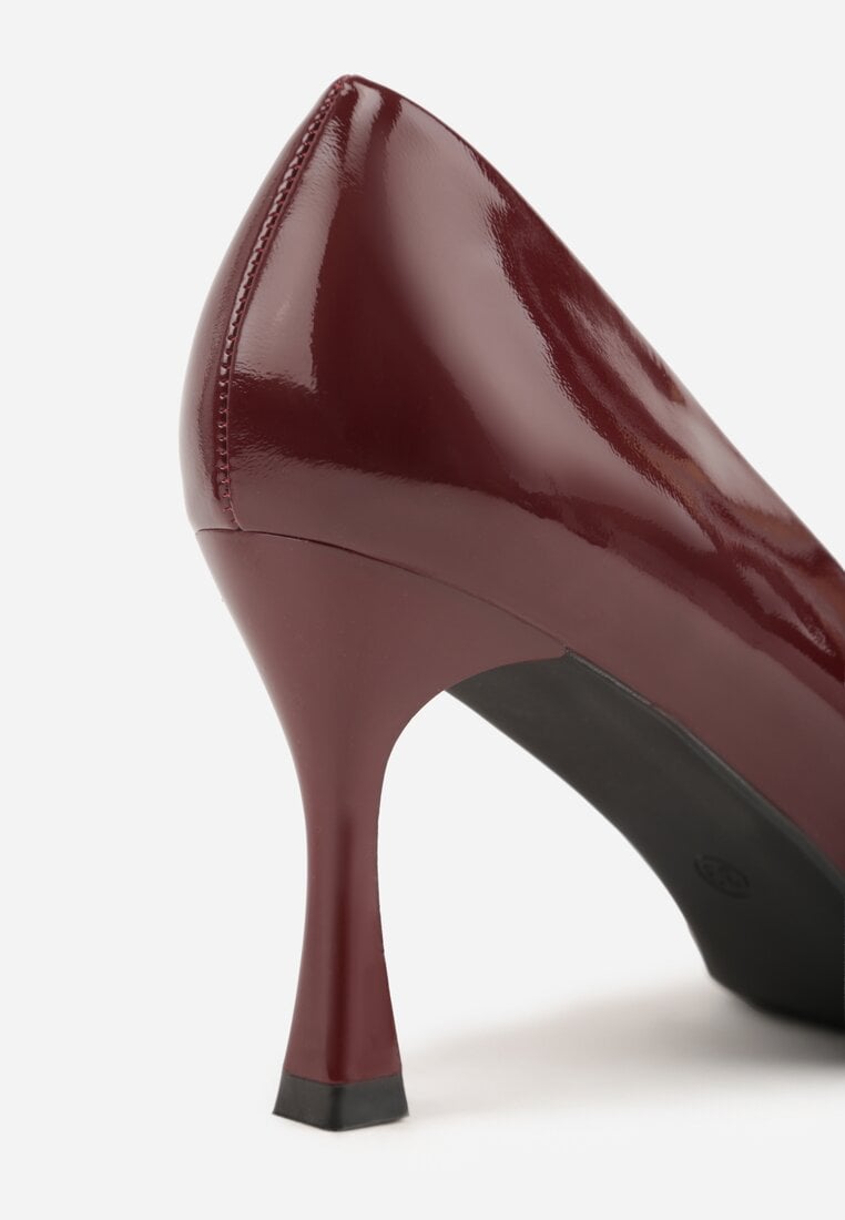 Bordowe Czółenka Lakierowane na Szpilce z Aplikacją 3D Ianvyre