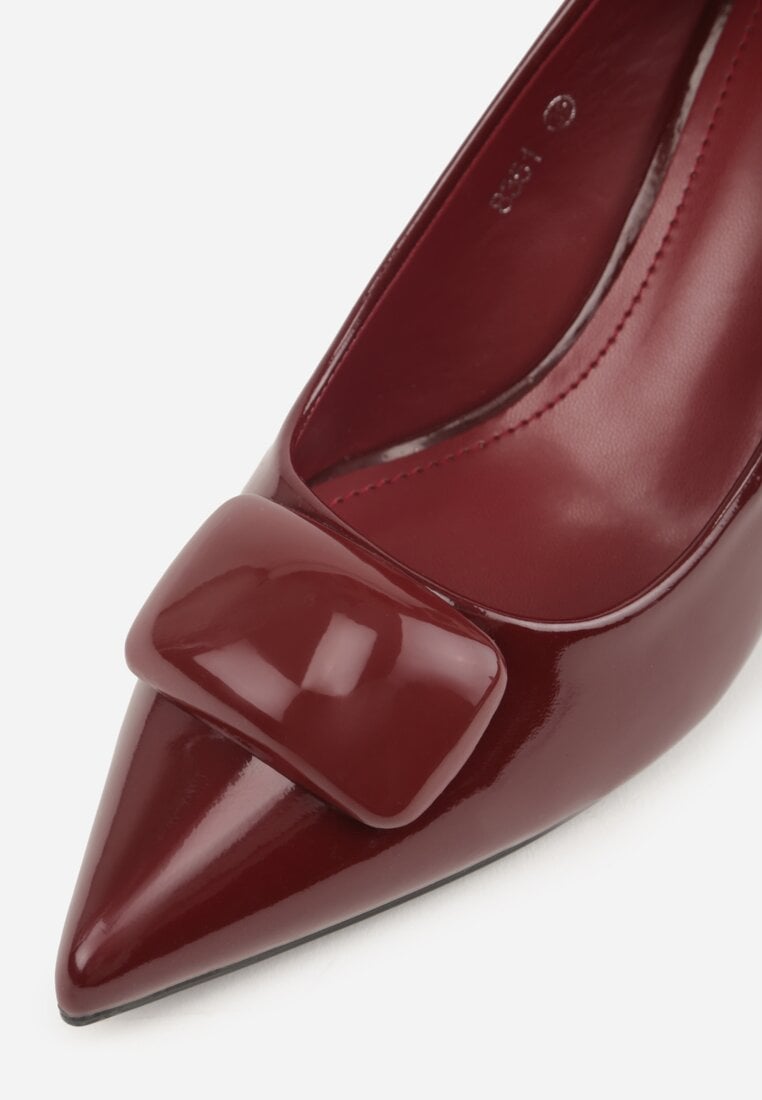 Bordowe Czółenka Lakierowane na Szpilce z Aplikacją 3D Ianvyre