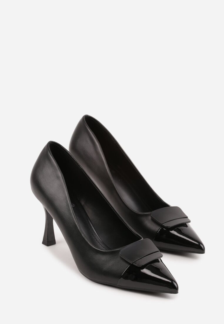 Czarne Szpilki z Kwadratową Ozdobą z Przodu Phereshi