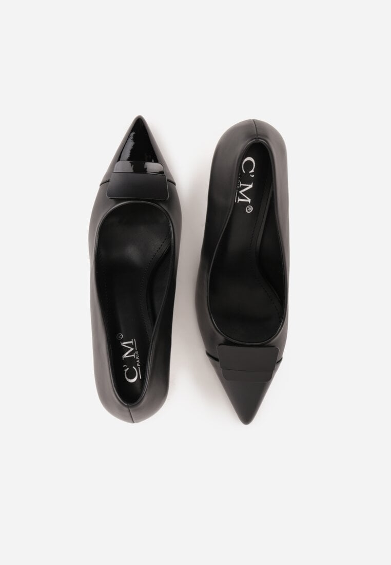 Czarne Szpilki z Kwadratową Ozdobą z Przodu Phereshi