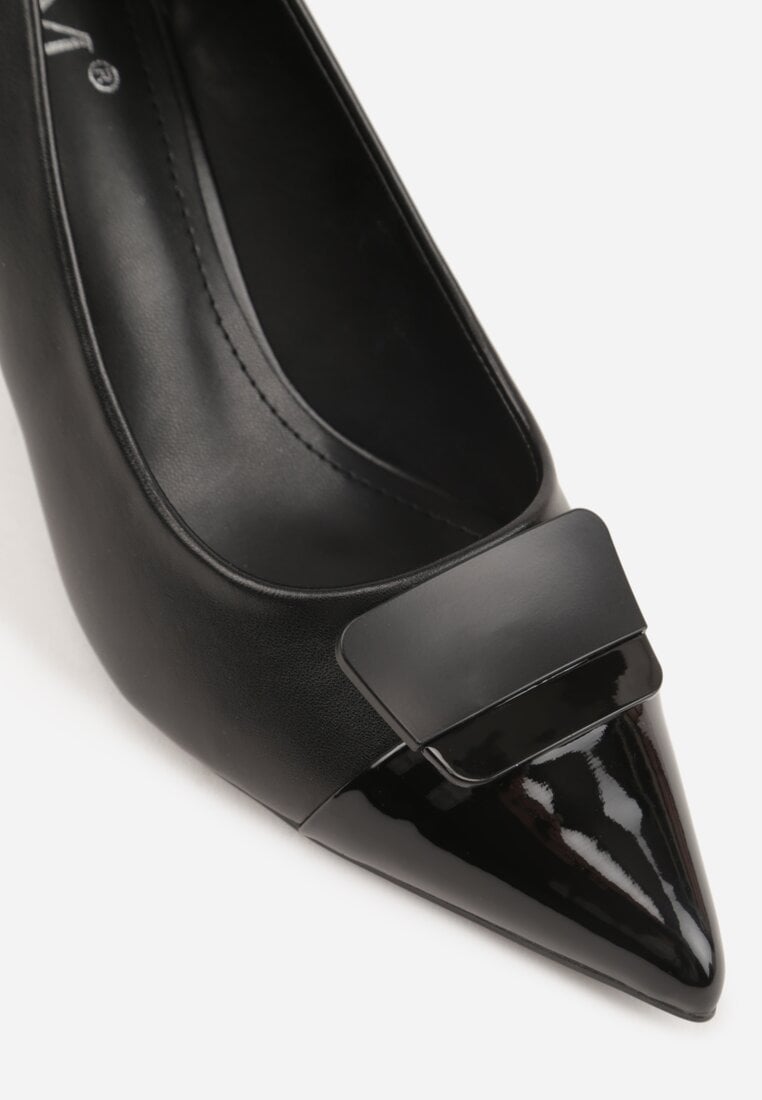 Czarne Szpilki z Kwadratową Ozdobą z Przodu Phereshi