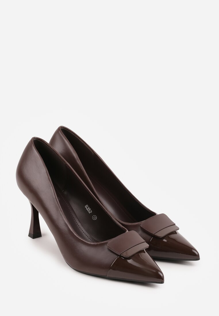 Brązowe Szpilki z Kwadratową Ozdobą z Przodu Phereshi