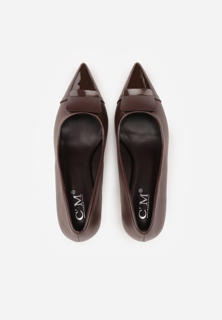 Brązowe Szpilki z Kwadratową Ozdobą z Przodu Phereshi