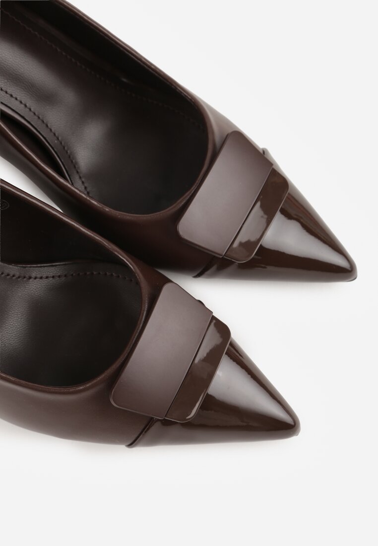 Brązowe Szpilki z Kwadratową Ozdobą z Przodu Phereshi