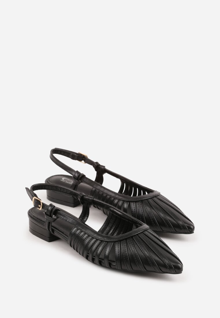 Czarne Płąskie Sandały z Ozdobnymi Paseczkami Kahlidone